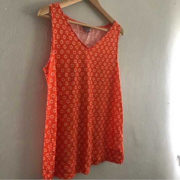 J Jill linen v-neck sleeveless orange tank top woman’s XS ditzy floral - Picture 3 of 6
